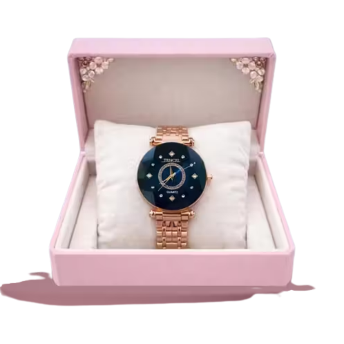 Stylish Rose Gold Watch with Crystal Markers